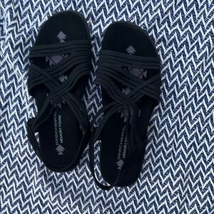 Skechers Black Strappy Sandals with Flat Sole